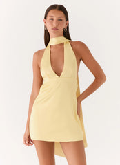 Alicia Satin Halter Mini Dress - Pastel Yellow