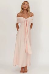 Lillibet Bow Tied Bust Midi Dress Pink