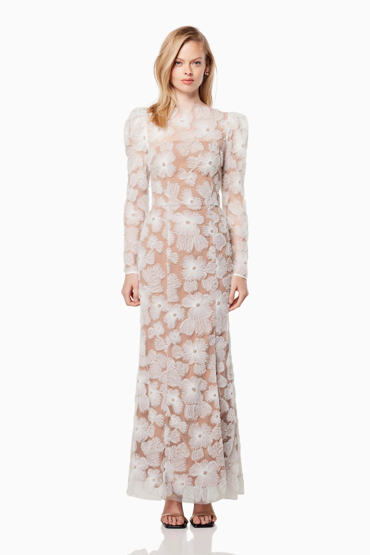 Darcy Puffed Shoulder Maxi Gown In White