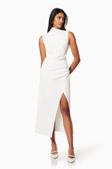 Genoa Fitted Midi Dress In White