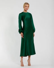 Green High Neck Long Sleeve Crystal Detail Dress