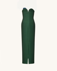 Iris Embroidered Notch Neck Strapless Maxi Dress - Emerald Green