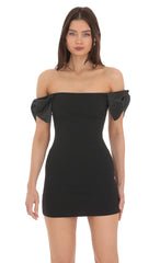 Off Shoulder Bow Sleeves Dress in Black