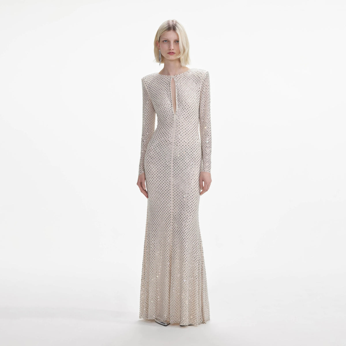 Cream Rhinestone Keyhole Maxi Dress