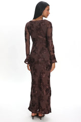 Helsi Long Sleeve Embellished Maxi Dress Brown
