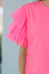 Layered Mesh Sleeve Round Neck Tee