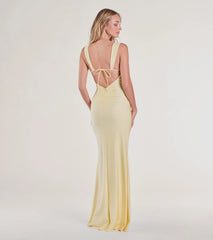 Irene Open Back Slit Column Formal Dress
