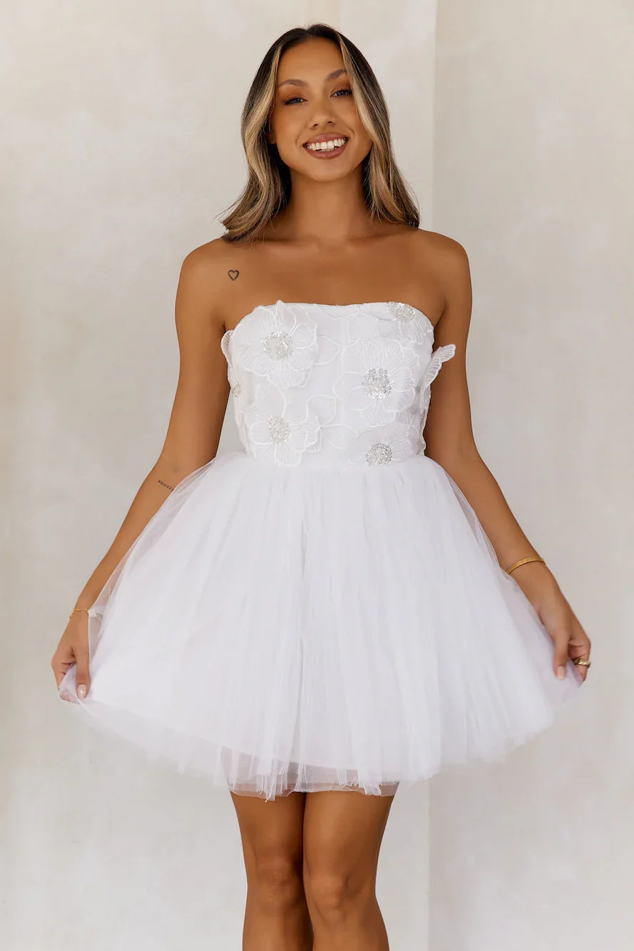 Princess Luxe Tulle Strapless Mini Dress White