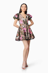 Stellar Floral Sequin Mini Dress In Brown