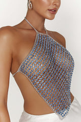 MESHKI Asteria Diamante Halter Top - Powder Blue