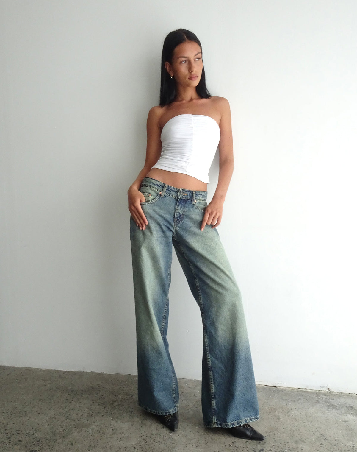 Roomy Extra Wide Low Rise Jeans In Extreme Blue Green