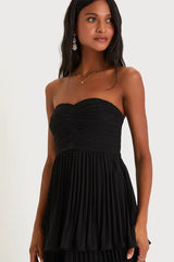 Seriously Sensational Black Strapless Tiered Maxi Dress