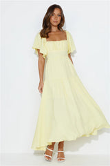 Summertime Heat Puff Sleeve Maxi Dress Yellow