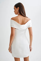 MESHKI Evita Satin Off Shoulder Mini Dress - White