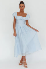Serinah Basque Waist Off-Shoulder Maxi Dress Blue