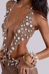 Vida Backless Crochet Maxi Dress with Shells
