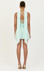 Arin Mini Dress - Satin Contrast Dress With Draped Neck Scarf in Mint