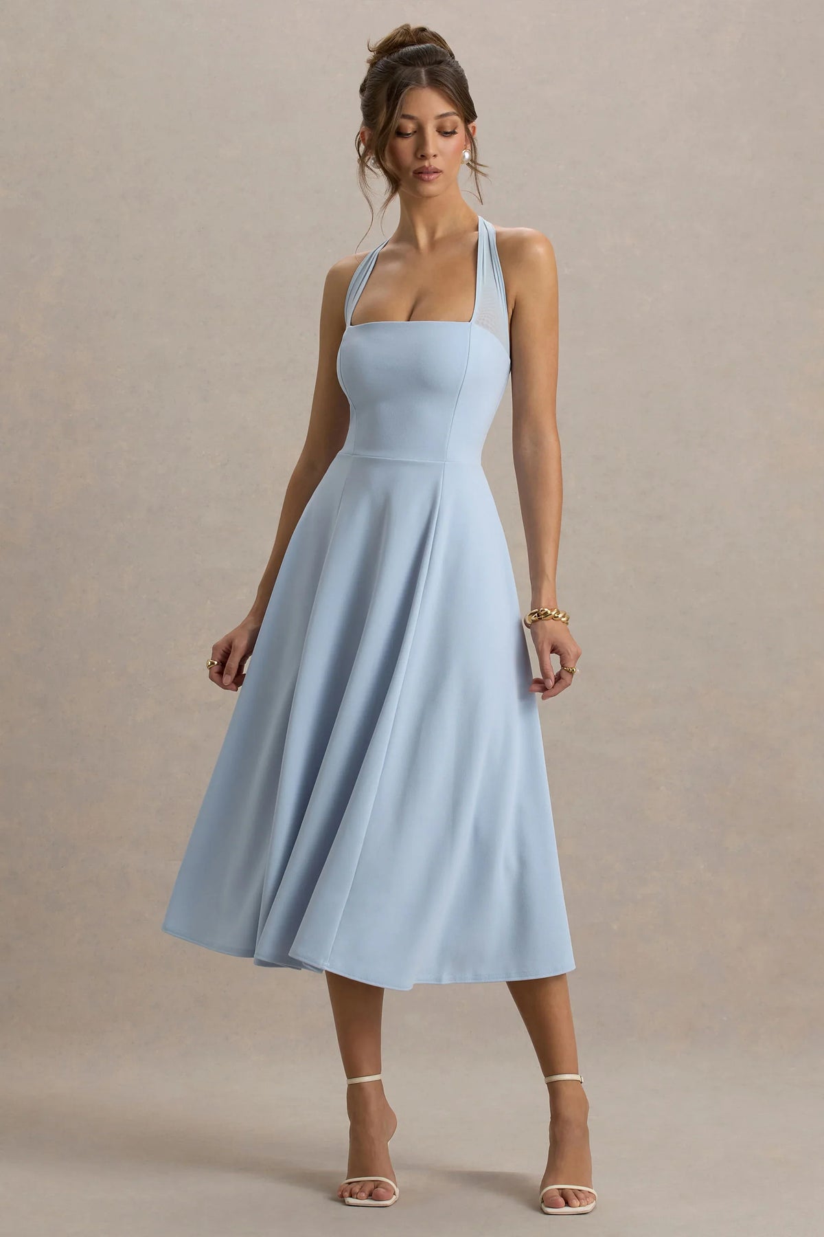 Auburn | Powder Blue Halter-Neck Midi Dress