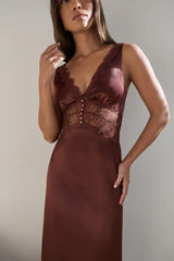 Romantic One Satin Maxi Dress Brown