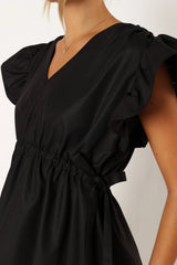Fiona Ruffle Sleeve Mini Dress - Black