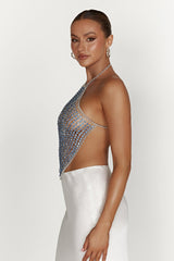 MESHKI Asteria Diamante Halter Top - Powder Blue