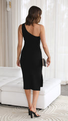 Alvara One Shoulder Midi Dress - Black