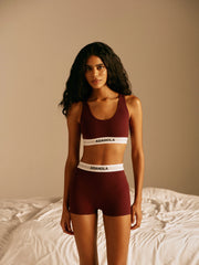 Branded Ribbed Racer Bra - Burgundy
