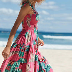 Plants Knot Sleeveless Smocked Dress