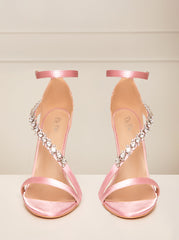 High Heel Diamante Strap Sandals in Pink
