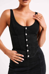 MESHKI Leilani Corset Denim Top - Washed Black