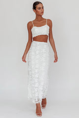 Casi Tied Back Crop Top Embroidered White