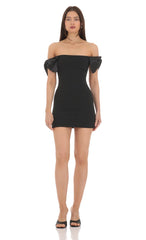 Off Shoulder Bow Sleeves Dress in Black