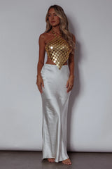 Turn It Up Circle Chain Halter Top Gold