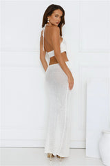 Monaco Sun Knit Halter Maxi Dress White