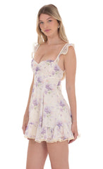Floral Ruffle Fit and Flare Dress in Cream