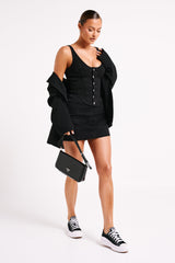 MESHKI Leilani Corset Denim Top - Washed Black