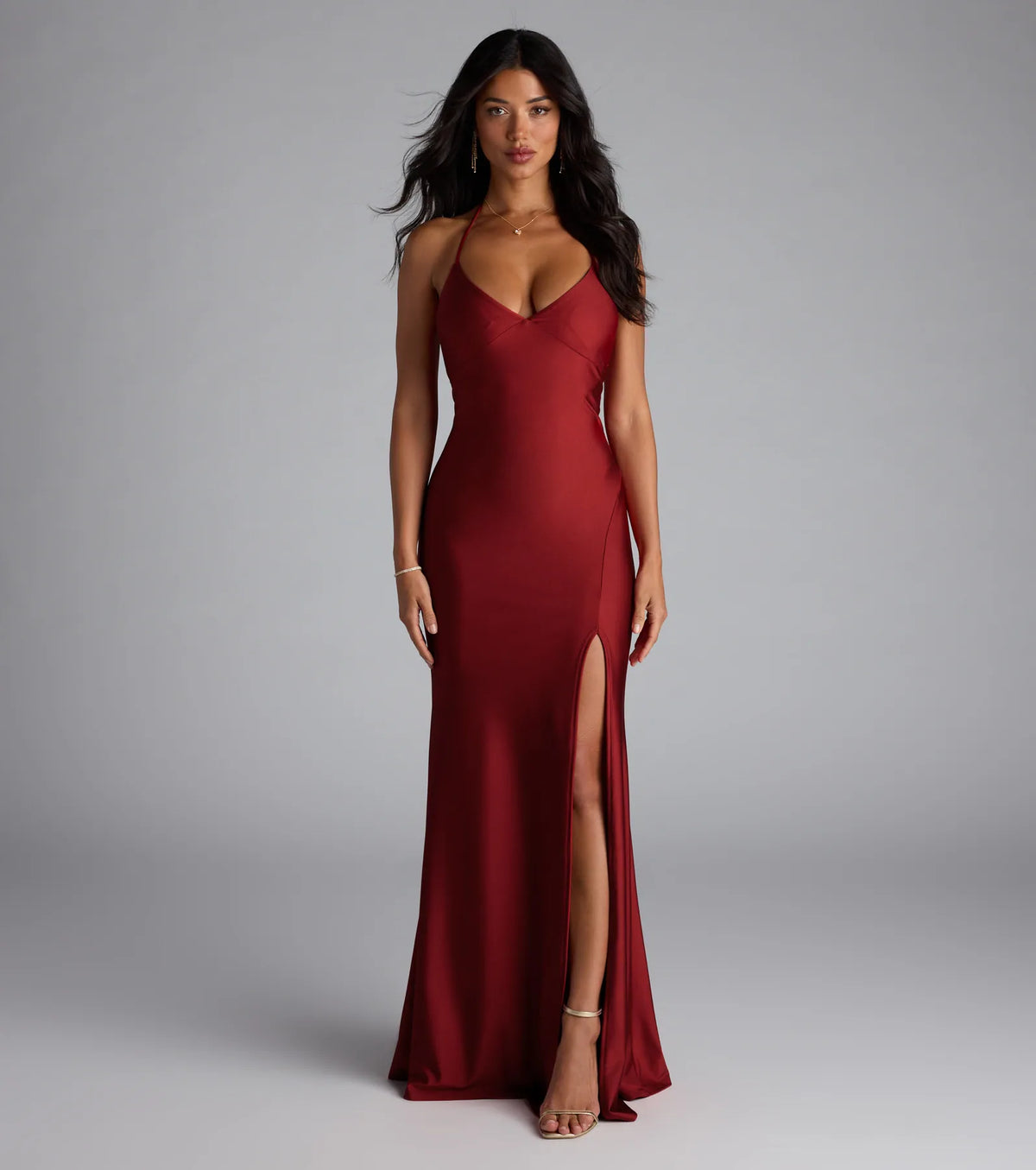 Becky V-Neck Tie-Back Slit Mermaid Dress