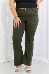 Clementine High-Rise Bootcut Jeans in Dark Olive