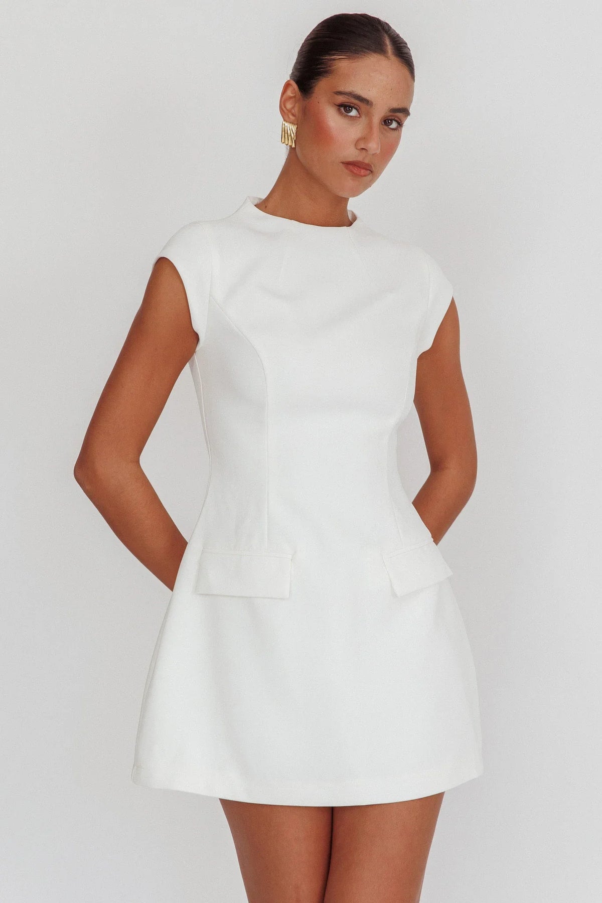 Aristos Cap Sleeve Mini Dress Off White