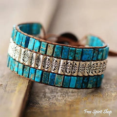 Handmade Blue Jasper & Tibetan Bead Wrap Bracelet