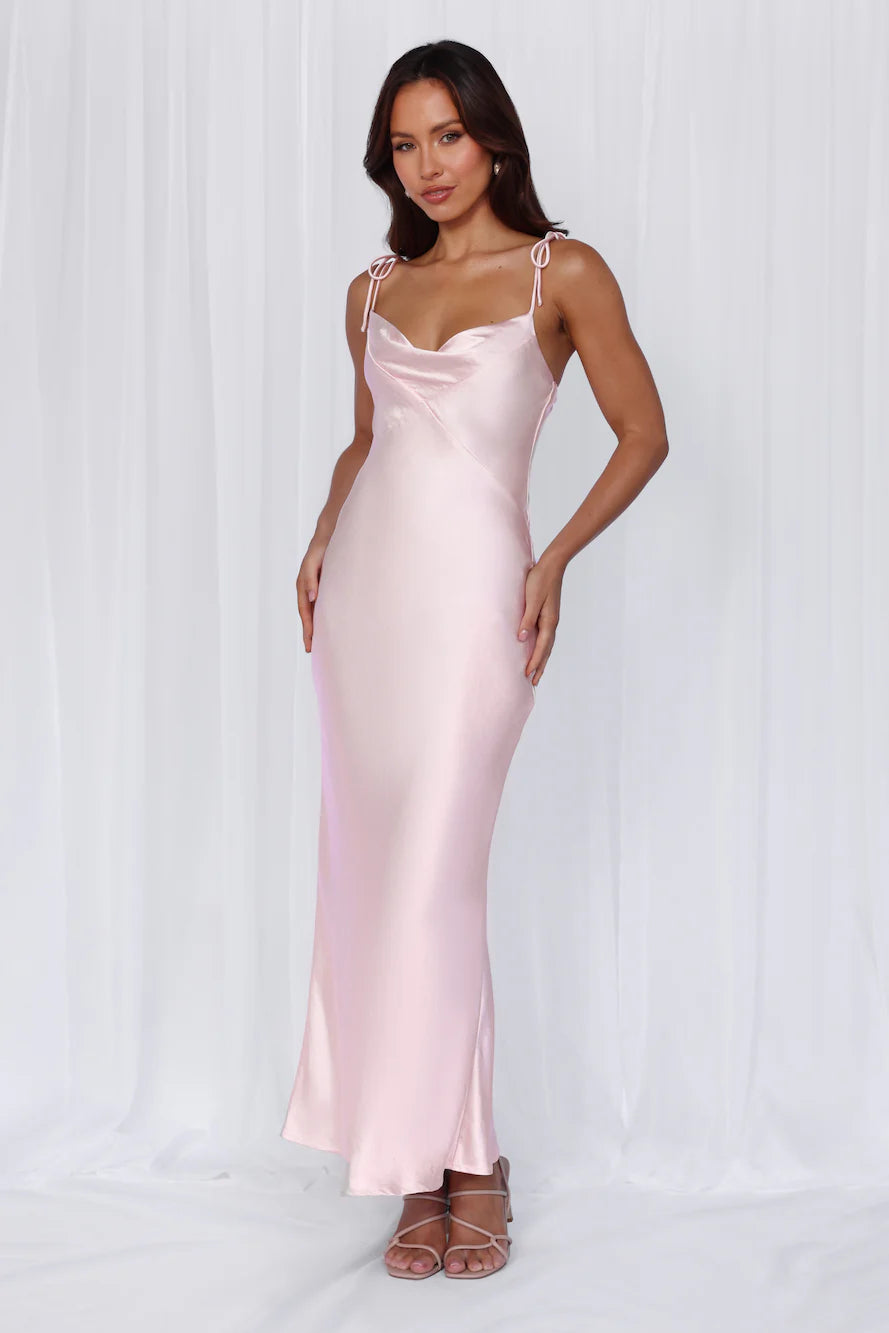 BEACNLADY The Penelope Cowl Satin Maxi Dress Pink