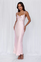 BEACNLADY The Penelope Cowl Satin Maxi Dress Pink