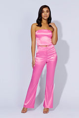 MESHKI Maeva Satin Flared Pants - Bubblegum Pink