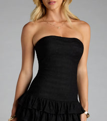 Ruffle Repeat Lace Tube Mini Dress