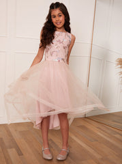 Older Girls Floral Embroidered Midi Dress in Pink