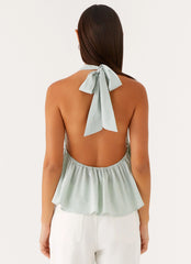 On Repeat Halter Top - Green Stripe