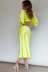 Lolah Satin Midi Skirt Citron