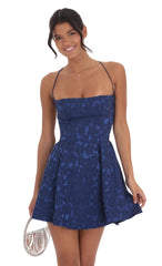 Jacquard Fit and Flare Dress in Navy