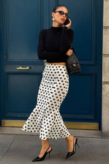 Amadea | Black & White Polka Dot Fishtail Midi Skirt