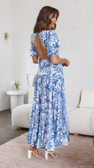 Kiah Tiered Dress - Blue Floral